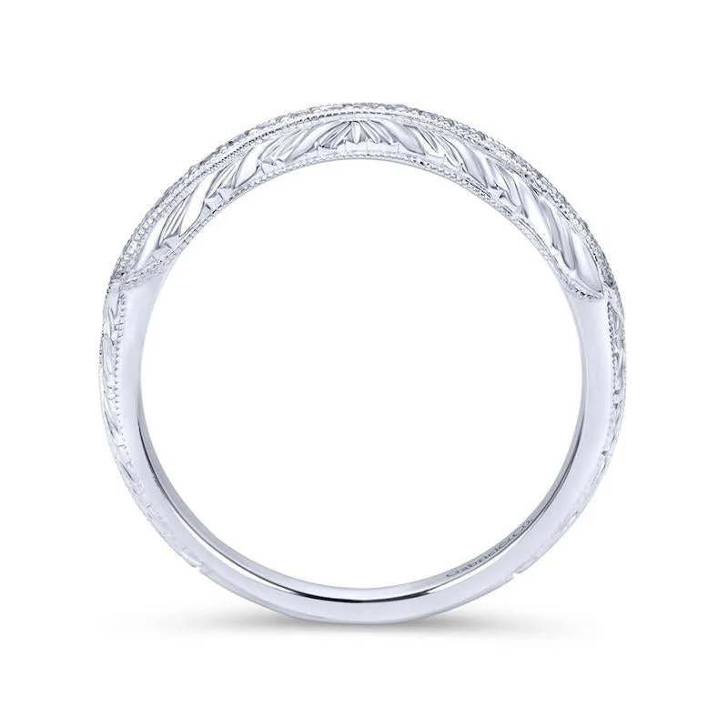 Gabriel & Co. 14k White Gold Victorian Curved Wedding Band - Image 2