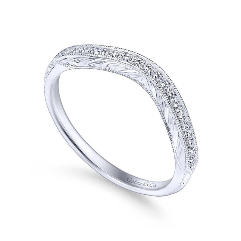 Gabriel & Co. 14k White Gold Victorian Curved Wedding Band - Image 3