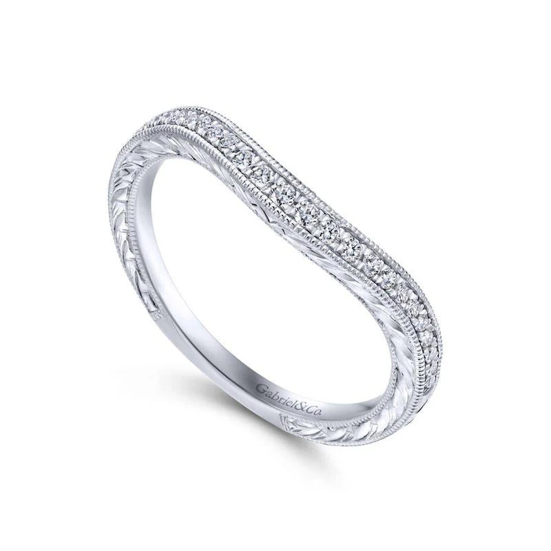 Gabriel & Co. 14k White Gold Victorian Curved Wedding Band - Image 3