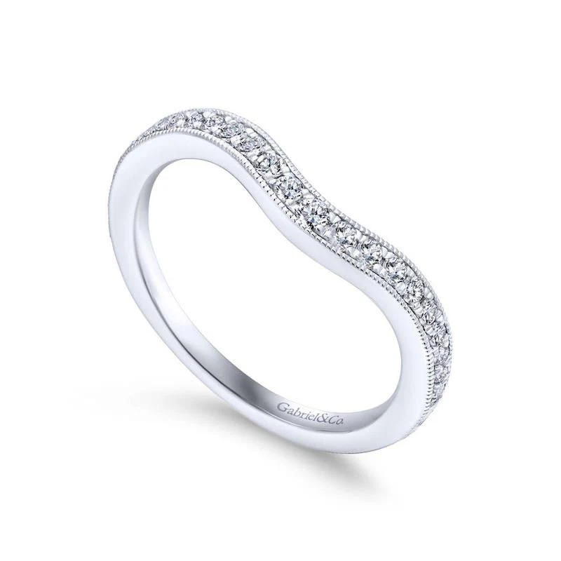 Gabriel & Co. 14k White Gold Victorian Curved Wedding Band - Image 3