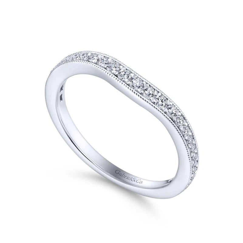 Gabriel & Co. 14k White Gold Victorian Curved Wedding Band - Image 3