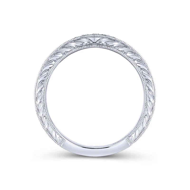 Gabriel & Co. 14k White Gold Victorian Curved Wedding Band - Image 2