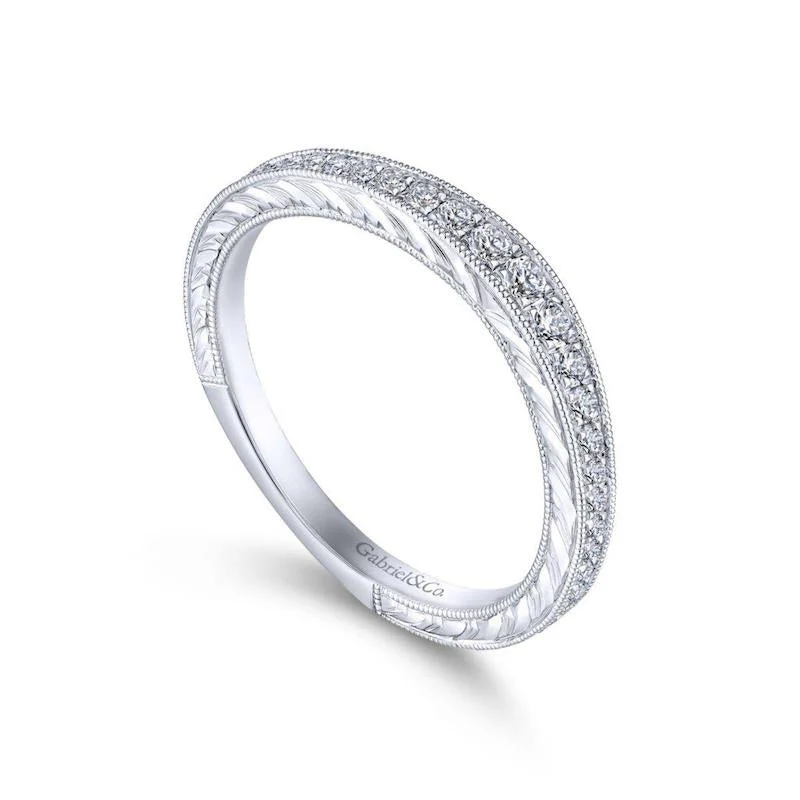 Gabriel & Co. 14k White Gold Victorian Curved Wedding Band - Image 3