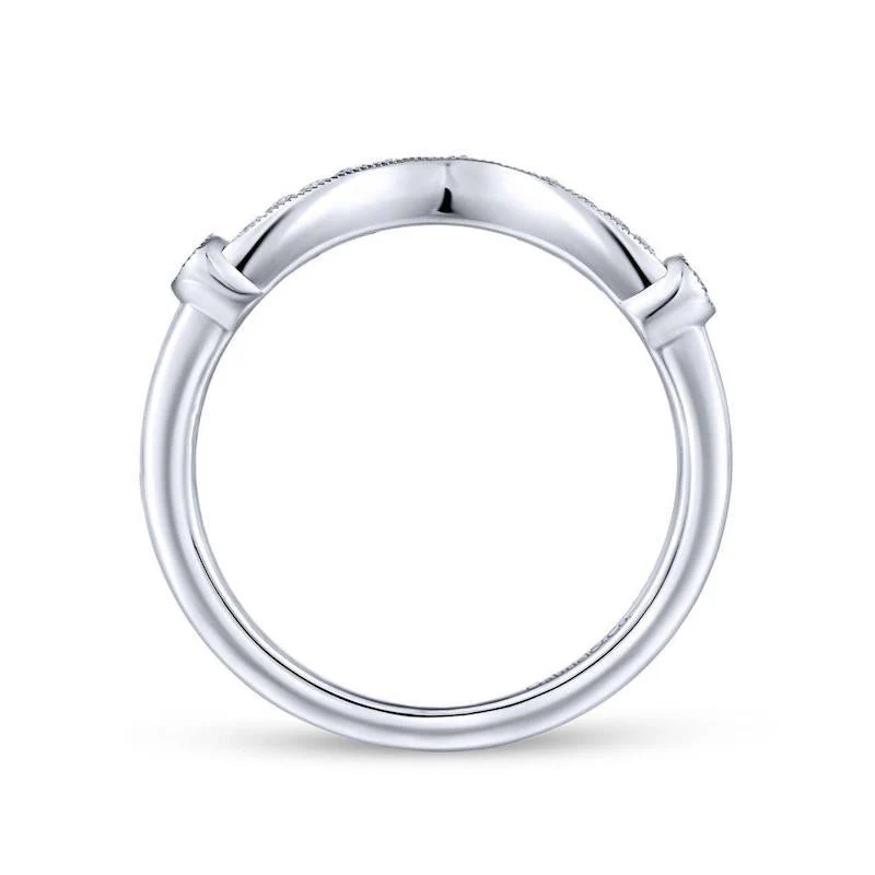 Gabriel & Co. 14k White Gold Victorian Curved Wedding Band - Image 2