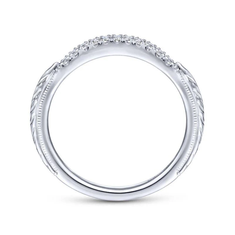 Gabriel & Co. 14k White Gold Victorian Curved Wedding Band - Image 2