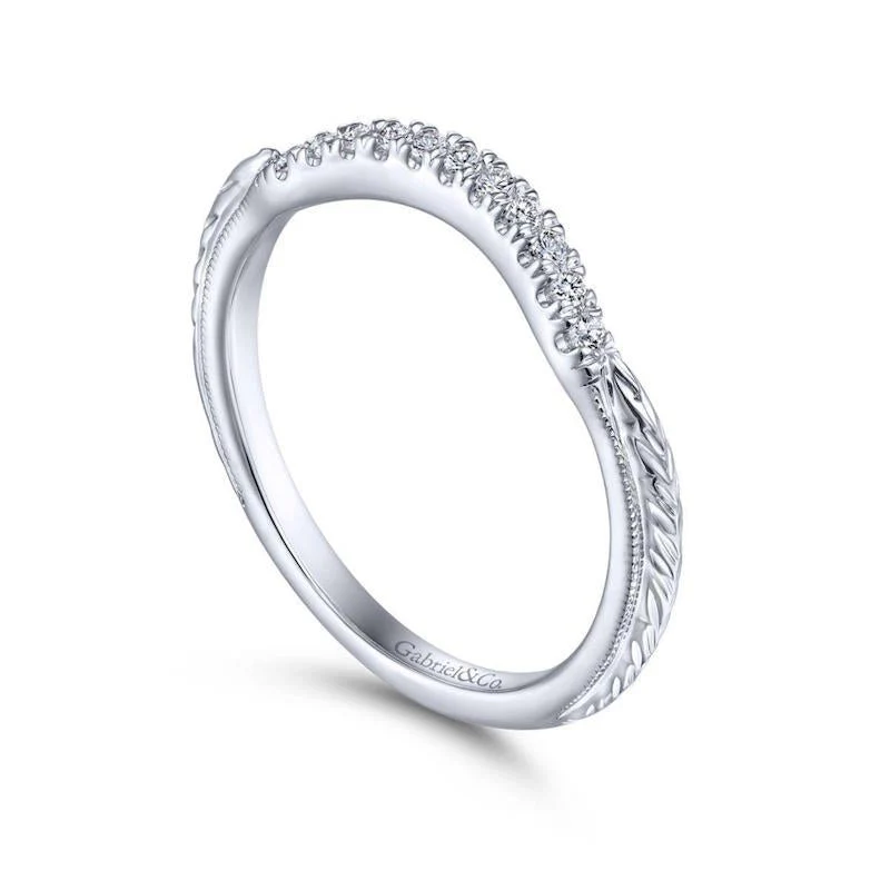 Gabriel & Co. 14k White Gold Victorian Curved Wedding Band - Image 3