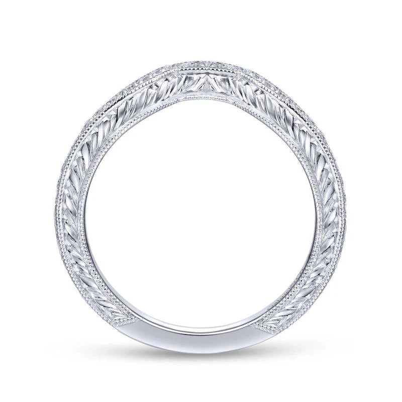 Gabriel & Co. 14k White Gold Victorian Curved Wedding Band - Image 2