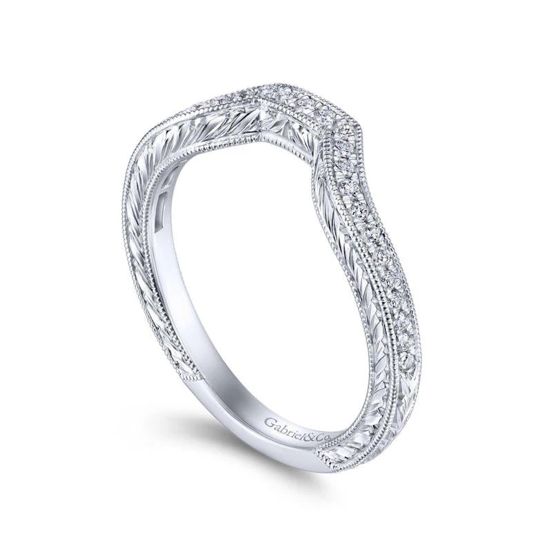 Gabriel & Co. 14k White Gold Victorian Curved Wedding Band - Image 3