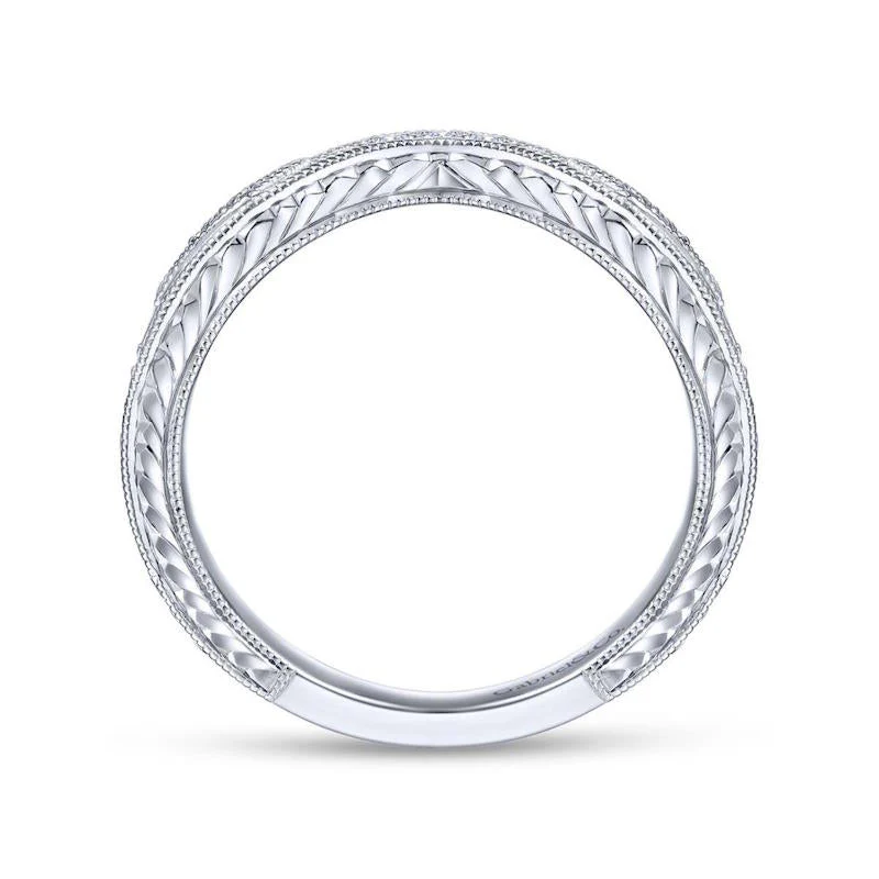 Gabriel & Co. 14k White Gold Victorian Curved Wedding Band - Image 2