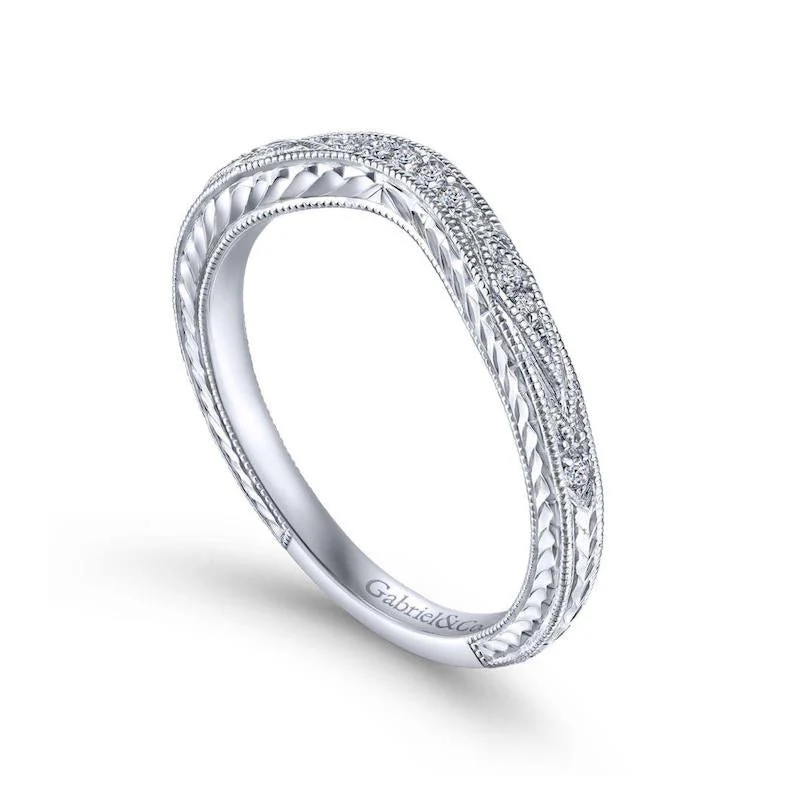 Gabriel & Co. 14k White Gold Victorian Curved Wedding Band - Image 3