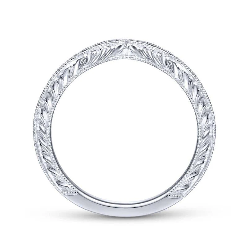 Gabriel & Co. 14k White Gold Victorian Curved Wedding Band - Image 2