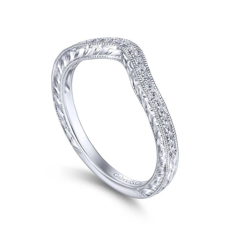 Gabriel & Co. 14k White Gold Victorian Curved Wedding Band - Image 3