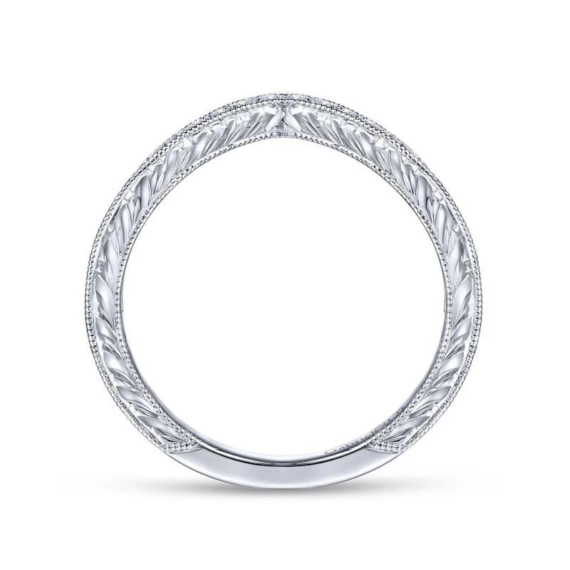 Gabriel & Co. 14k White Gold Victorian Curved Wedding Band - Image 2
