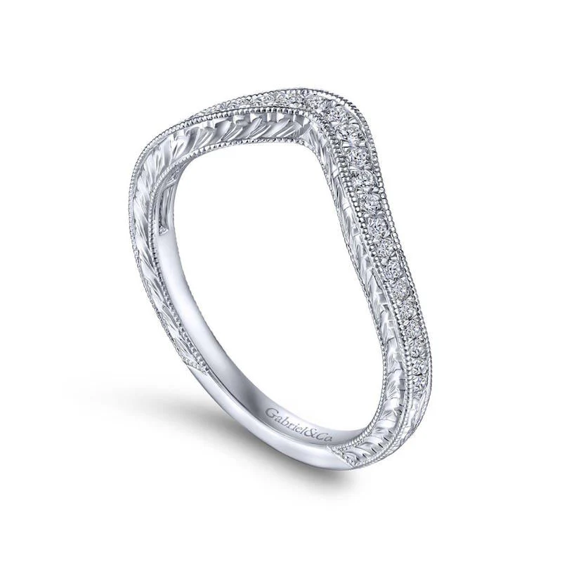 Gabriel & Co. 14k White Gold Victorian Curved Wedding Band - Image 3