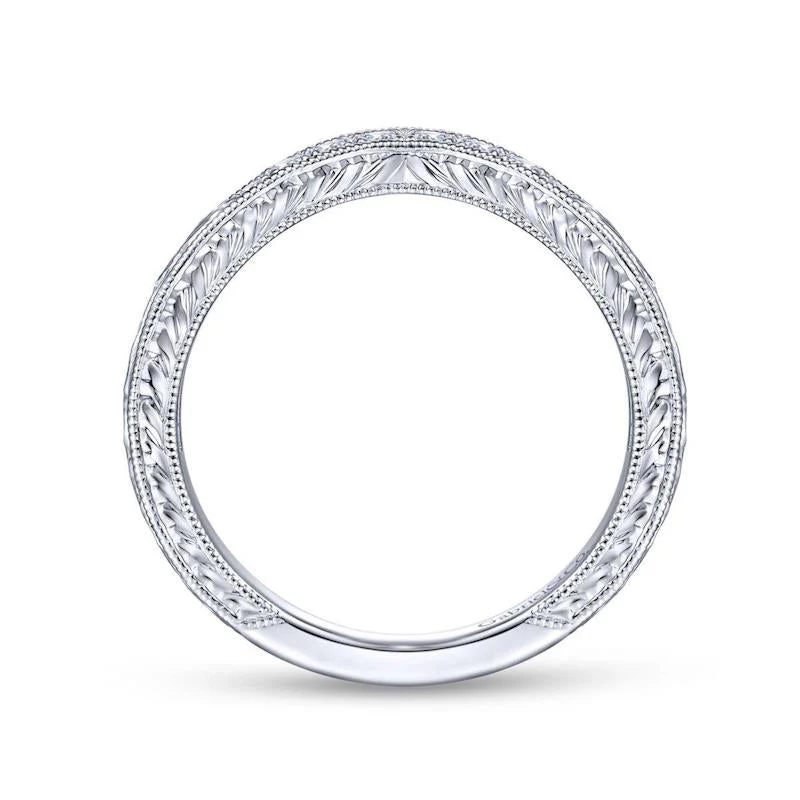 Gabriel & Co. 14k White Gold Victorian Curved Wedding Band - Image 2