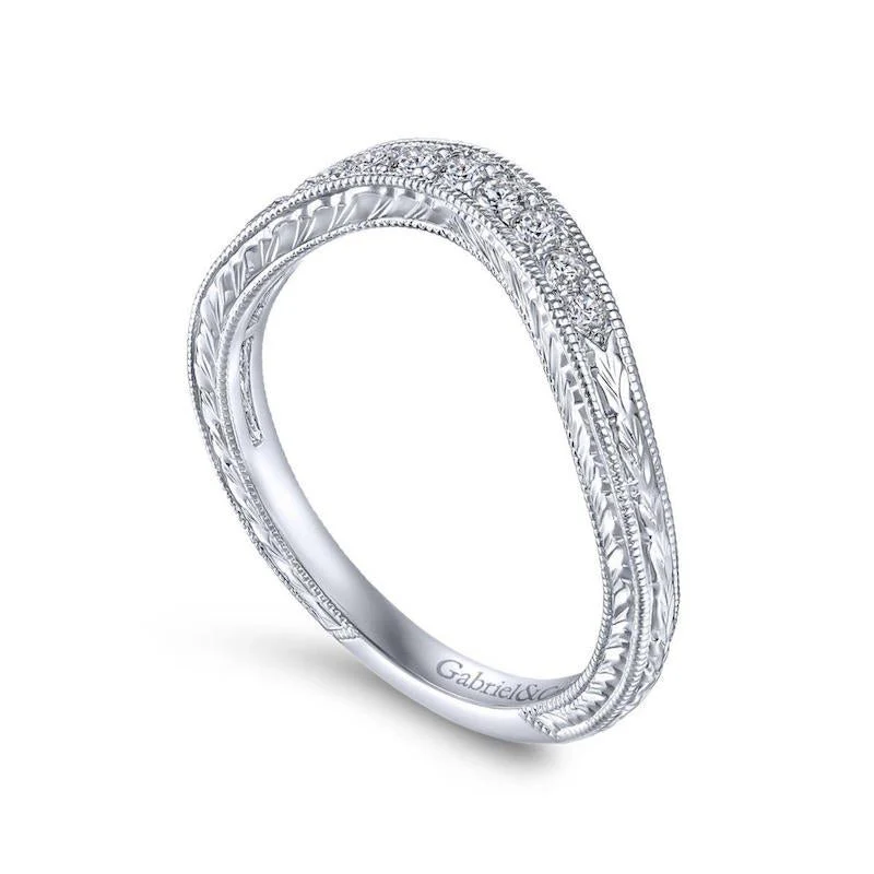 Gabriel & Co. 14k White Gold Victorian Curved Wedding Band - Image 3