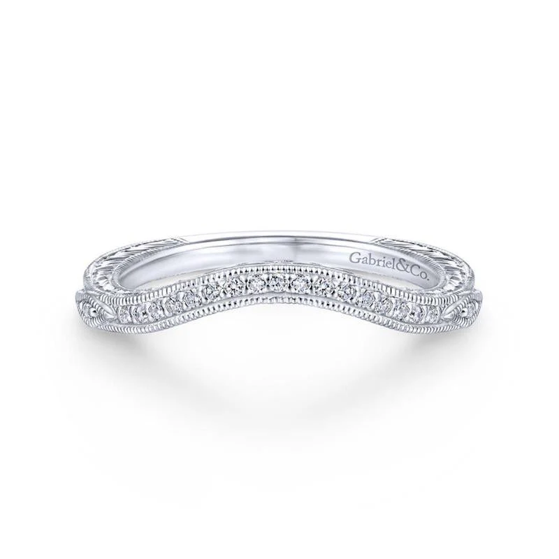 Gabriel & Co. 14k White Gold Victorian Curved Wedding Band
