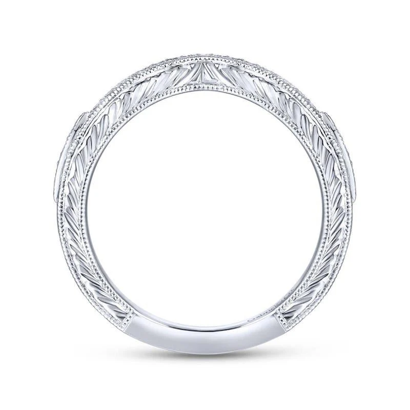 Gabriel & Co. 14k White Gold Victorian Curved Wedding Band - Image 2