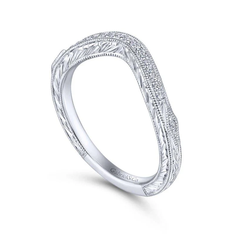 Gabriel & Co. 14k White Gold Victorian Curved Wedding Band - Image 3