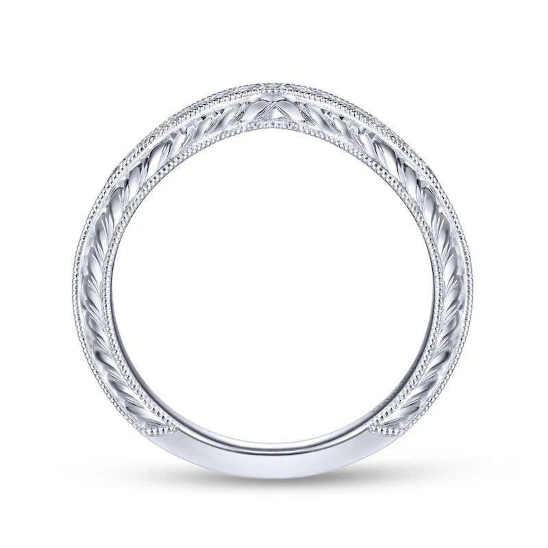 Gabriel & Co. 14k White Gold Victorian Curved Wedding Band - Image 2