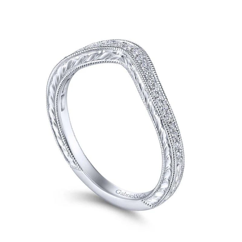 Gabriel & Co. 14k White Gold Victorian Curved Wedding Band - Image 3