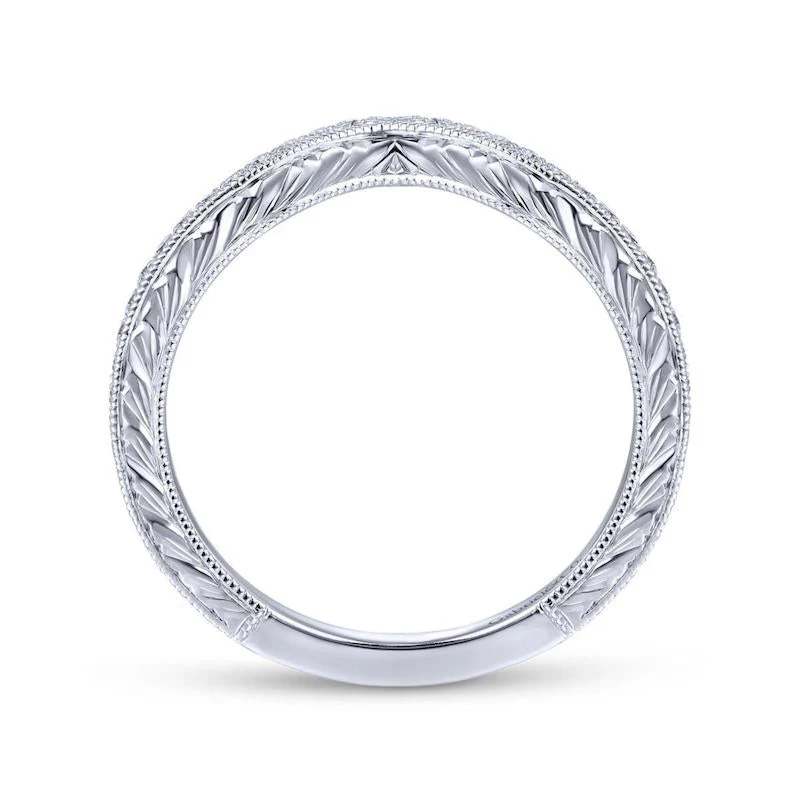 Gabriel & Co. 14k White Gold Victorian Curved Wedding Band - Image 2