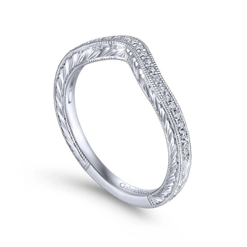 Gabriel & Co. 14k White Gold Victorian Curved Wedding Band - Image 3