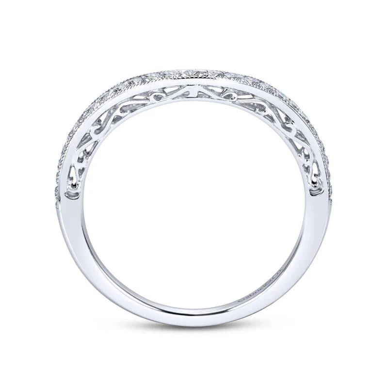 Gabriel & Co. 14k White Gold Victorian Curved Wedding Band - Image 2