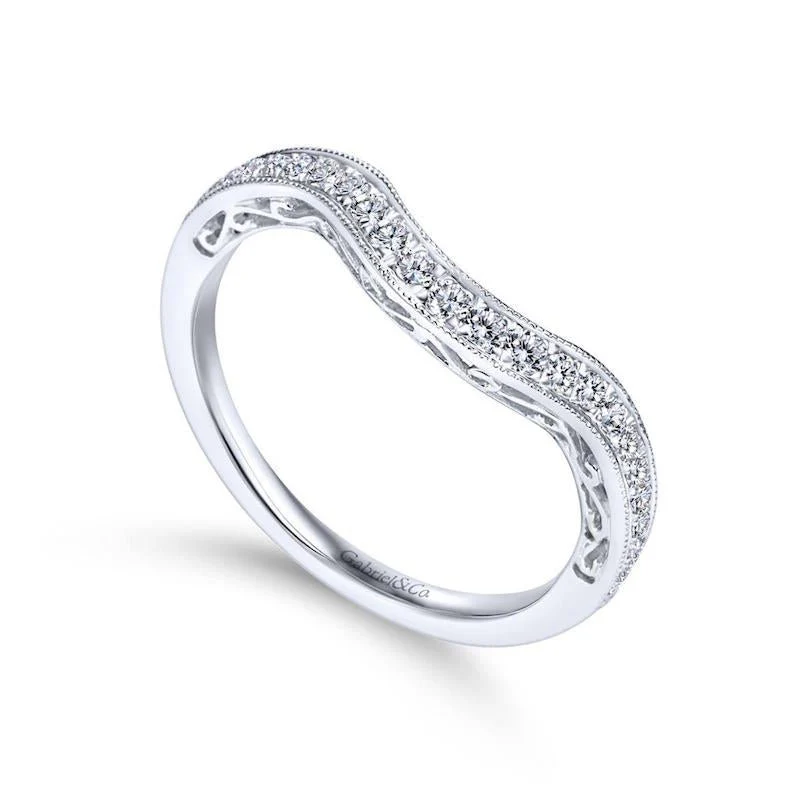 Gabriel & Co. 14k White Gold Victorian Curved Wedding Band - Image 3