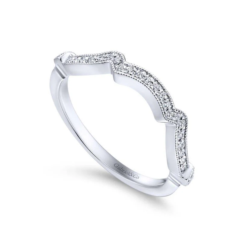 Gabriel & Co. 14k White Gold Victorian Curved Wedding Band - Image 3
