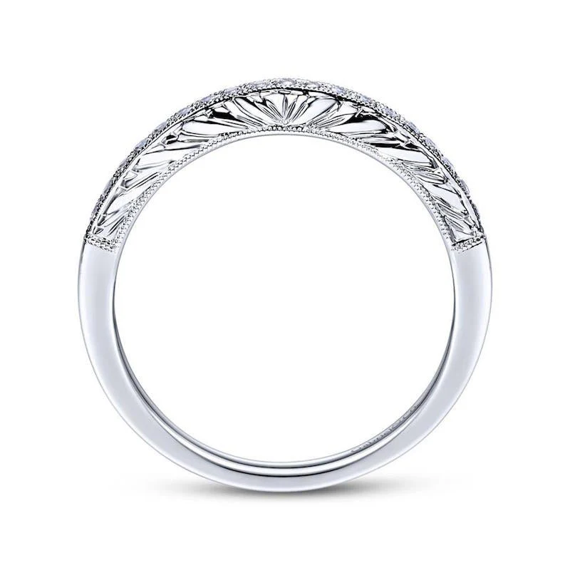 Gabriel & Co. 14k White Gold Victorian Curved Wedding Band - Image 2