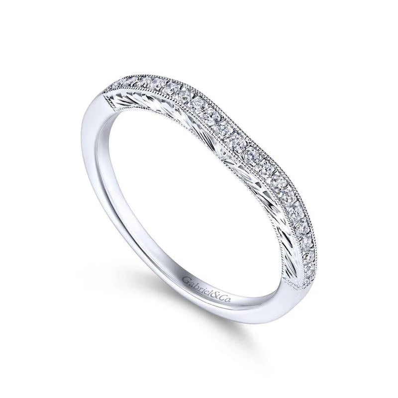 Gabriel & Co. 14k White Gold Victorian Curved Wedding Band - Image 3