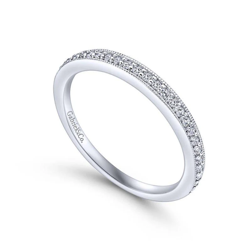 Gabriel & Co. 14k White Gold Victorian Diamond Wedding Band - Image 3