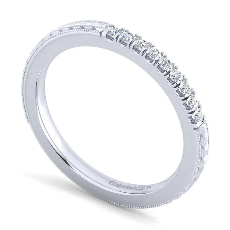 Gabriel & Co. 14k White Gold Victorian Diamond Wedding Band - Image 3