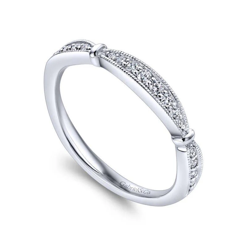 Gabriel & Co. 14k White Gold Victorian Diamond Wedding Band - Image 3