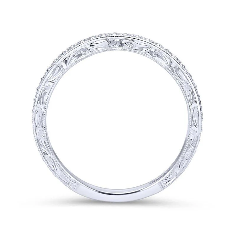 Gabriel & Co. 14k White Gold Victorian Diamond Wedding Band - Image 2