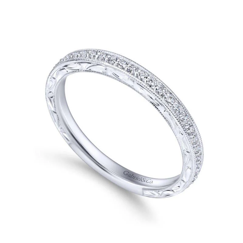Gabriel & Co. 14k White Gold Victorian Diamond Wedding Band - Image 3