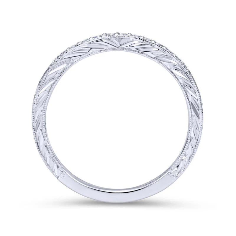Gabriel & Co. 14k White Gold Victorian Diamond Wedding Band - Image 2