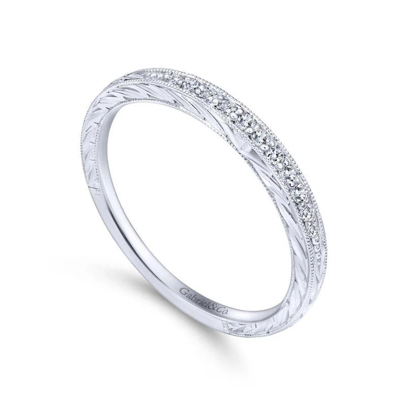 Gabriel & Co. 14k White Gold Victorian Diamond Wedding Band - Image 3