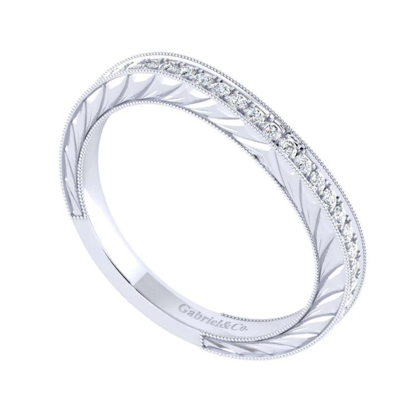 Gabriel & Co. 14k White Gold Victorian Diamond Wedding Band - Image 3