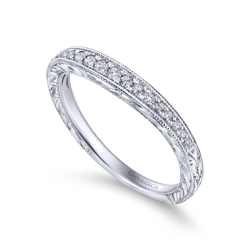 Gabriel & Co. 14k White Gold Victorian Diamond Wedding Band - Image 3