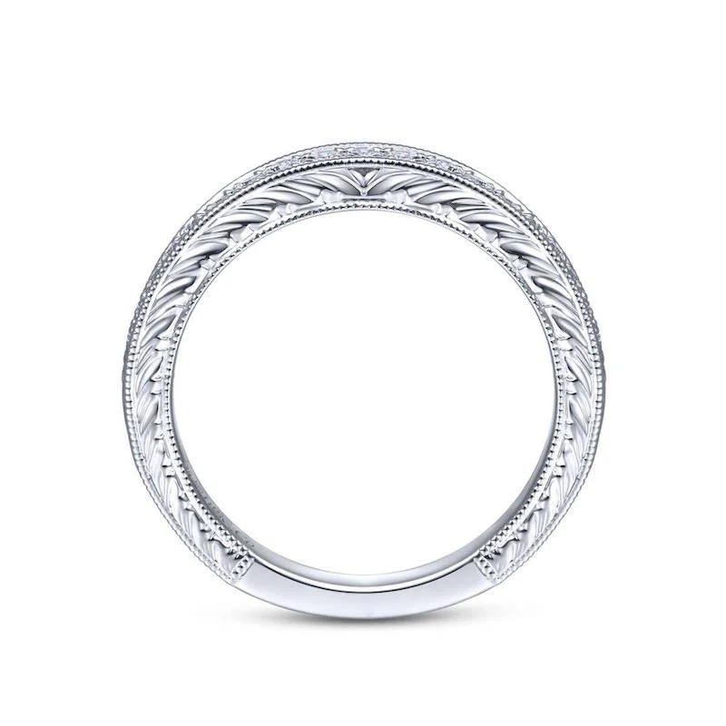 Gabriel & Co. 14k White Gold Victorian Diamond Wedding Band - Image 2