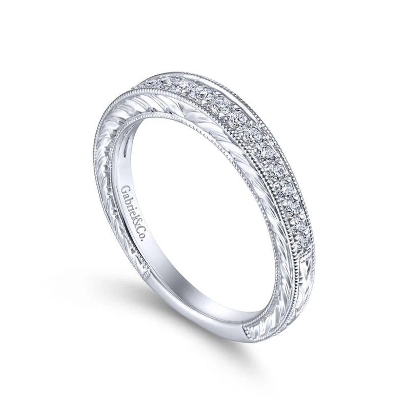 Gabriel & Co. 14k White Gold Victorian Diamond Wedding Band - Image 3