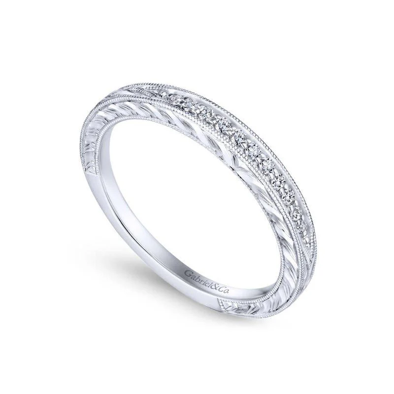 Gabriel & Co. 14k White Gold Victorian Diamond Wedding Band - Image 3