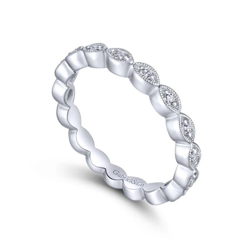 Gabriel & Co. 14k White Gold Victorian Diamond Wedding Band - Image 3