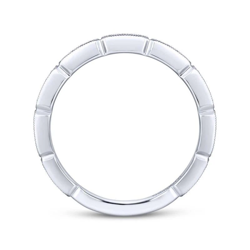 Gabriel & Co. 14k White Gold Victorian Diamond Wedding Band - Image 2