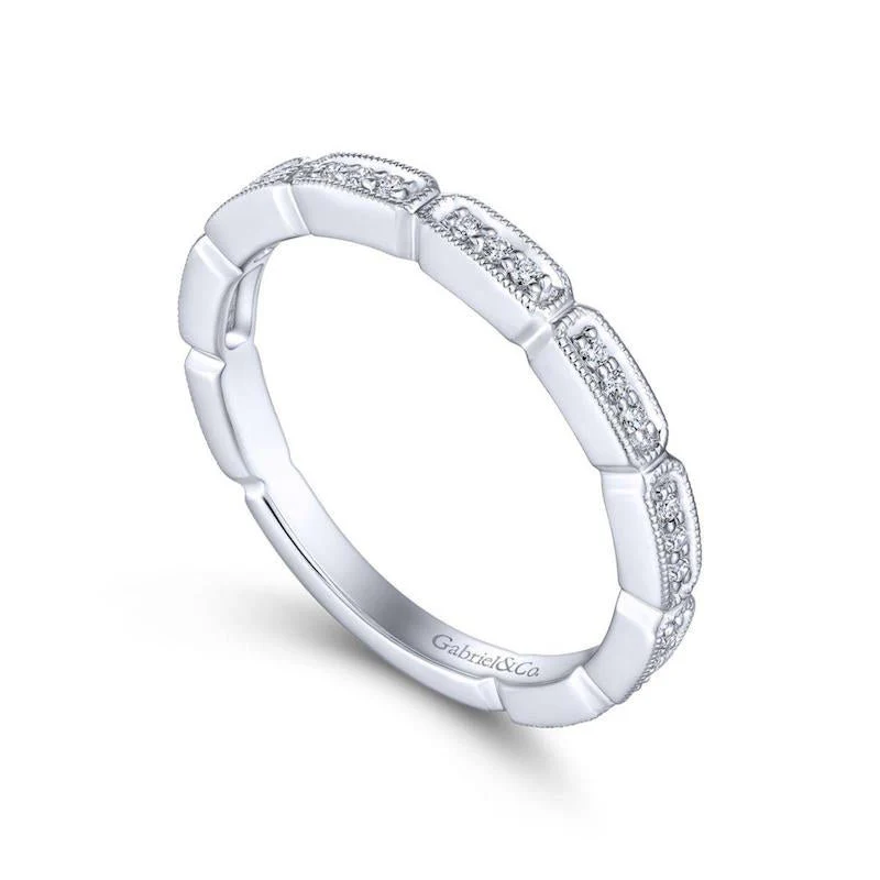Gabriel & Co. 14k White Gold Victorian Diamond Wedding Band - Image 3