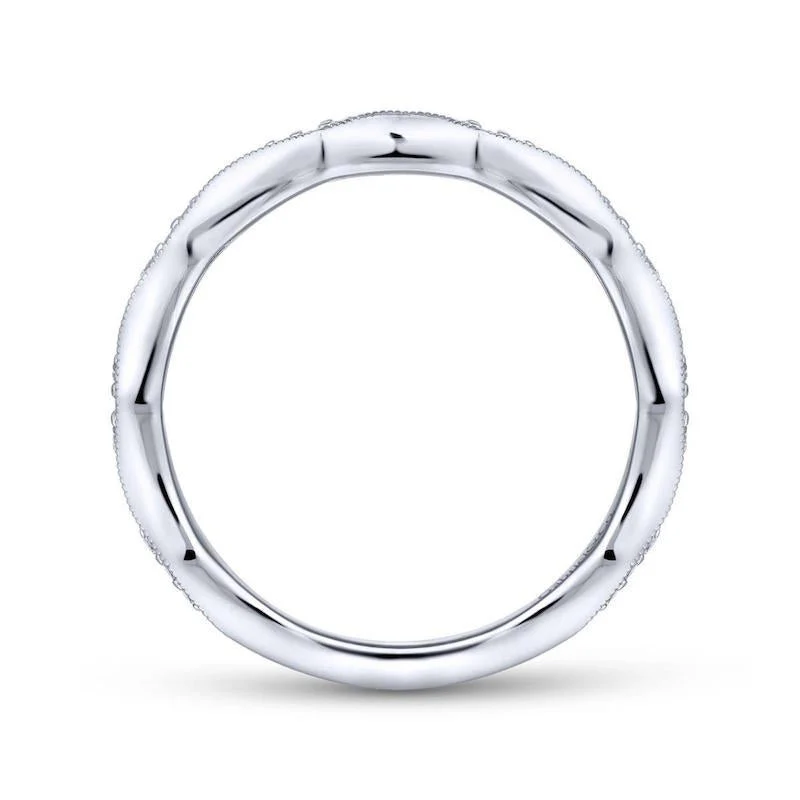 Gabriel & Co. 14k White Gold Victorian Diamond Wedding Band - Image 2