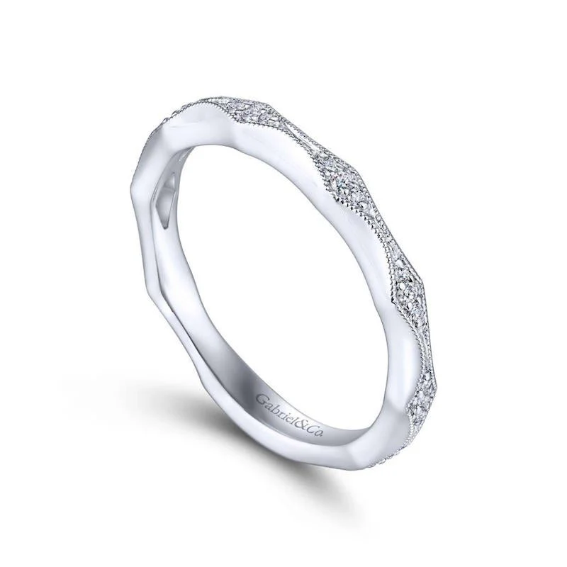 Gabriel & Co. 14k White Gold Victorian Diamond Wedding Band - Image 3