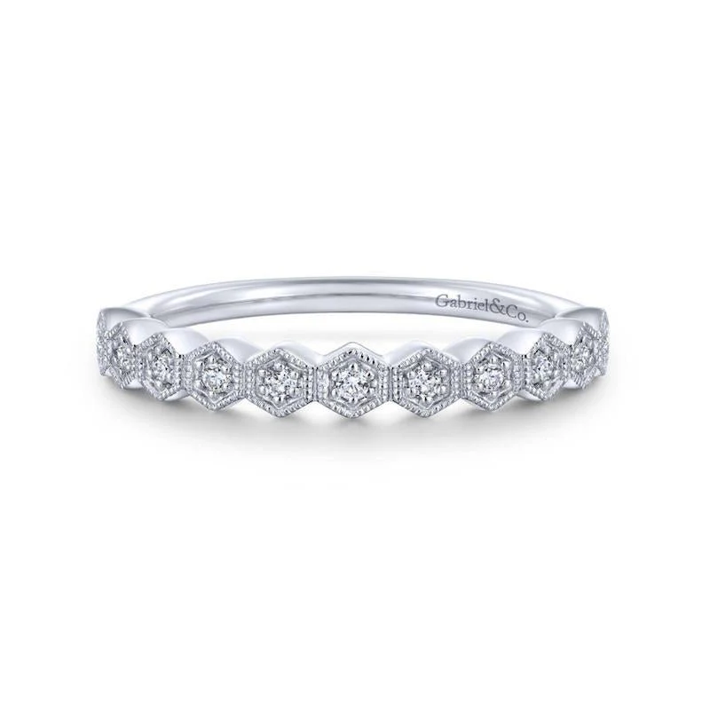 Gabriel & Co. 14k White Gold Victorian Diamond Wedding Band